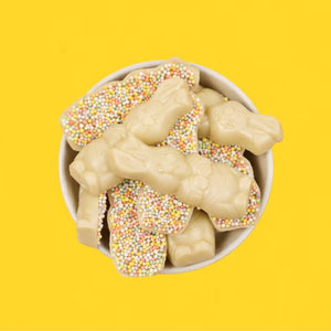 Free From Family Co Easter Bunnies White Choc & Sprinkles 100g