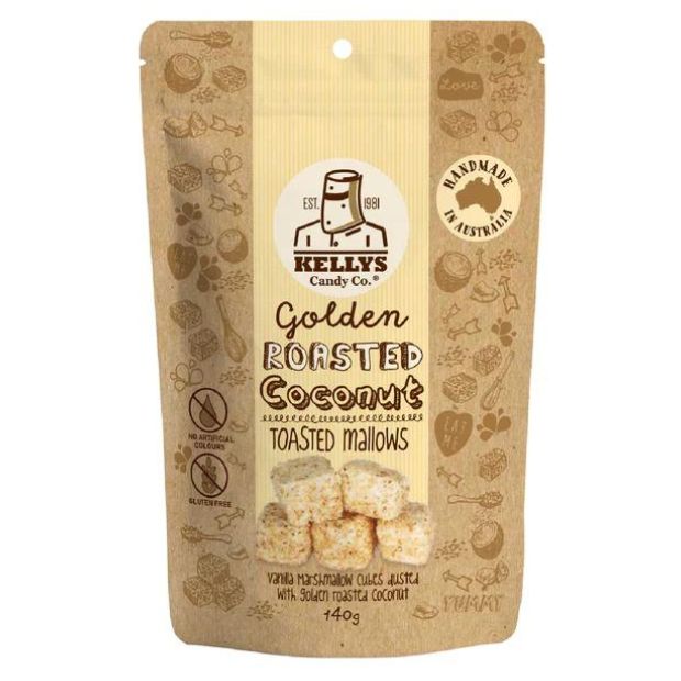 Kellys Candy Co Golden Roasted Coconut Toasted Mallows 140g