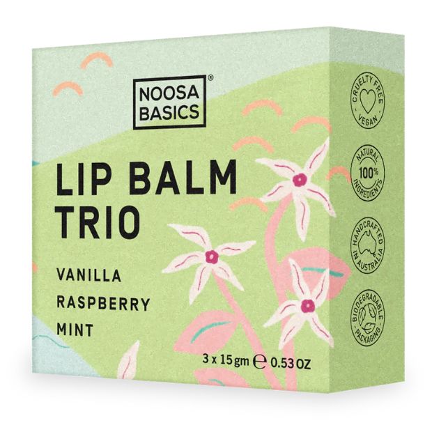 Noosa Basics Lip Balm Trio - Vanilla / Raspberry / Mint