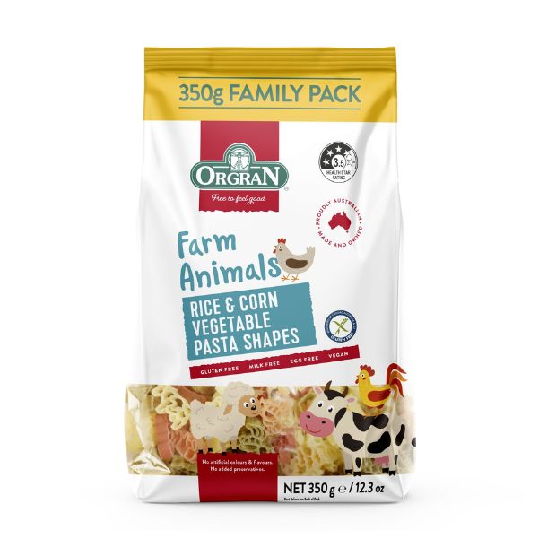 Orgran Pasta Farm Animals Rice & Corn Vegetable Shapes 350g