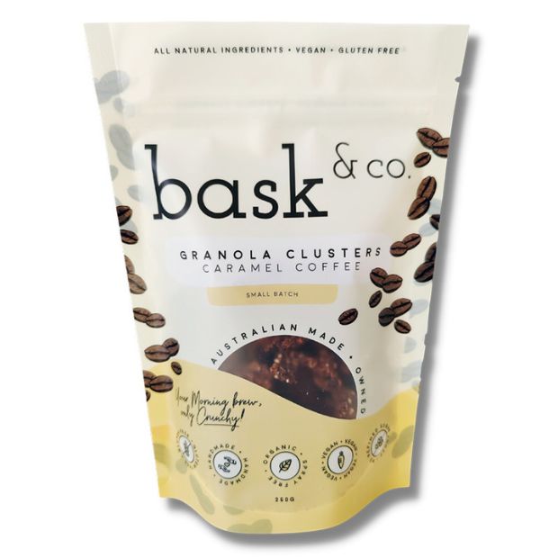 Bask & Co Gluten Free Granola Clusters Caramel Coffee 250g **BEST BEFORE DATE - 28/06/2024**