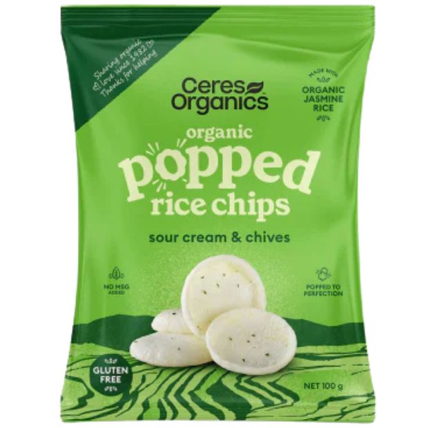 Ceres Organics Popped Rice Chips Sour Cream & Chives 100g