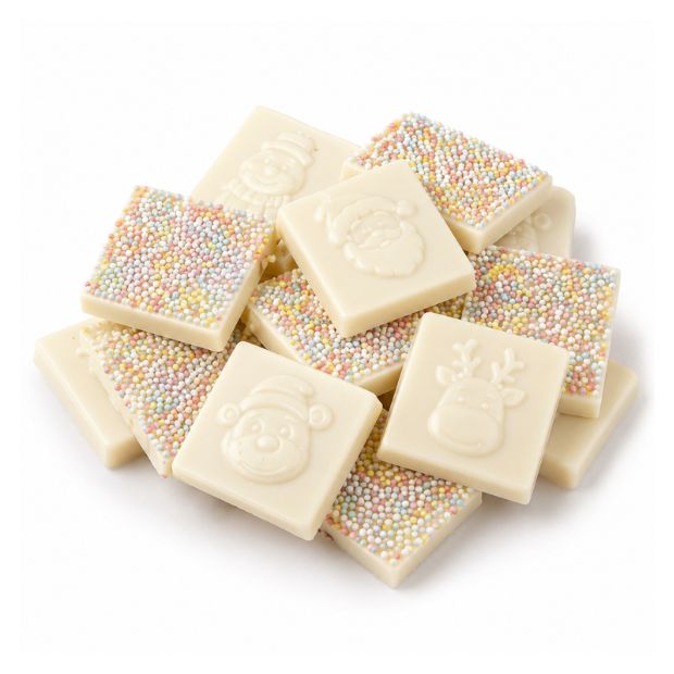 Happy Tummies Christmas Squares White Choc Sprinkles 100g