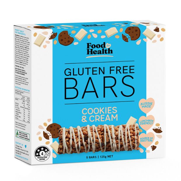 Food for Health Gluten Free Bar Cookies & Cream 125g