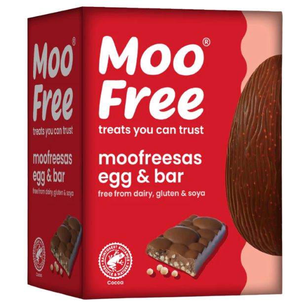 Moo Free Milk Choccy Egg & Moofreesas Bar 135g **MINOR CREASING ON PACKAGINg**