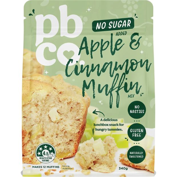 PBCO Apple Cinnamon Muffin Mix No Sugar Added 340g