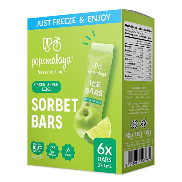 Pops Malaya Freeze-at-Home Sorbet Bars - Green Apple Lime 6 x 45ml