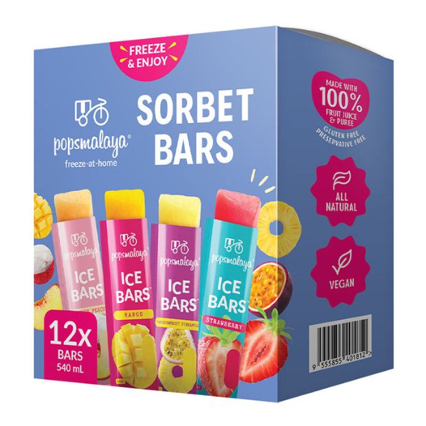 Pops Malaya Freeze-at-Home Sorbet Bars - Variety Pack 12 x 45ml