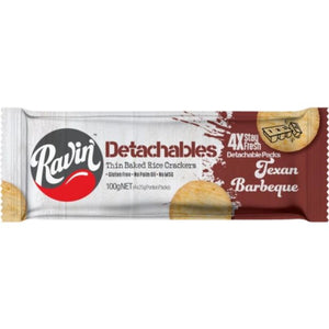 Ravin Detachables Rice Crackers Texan Barbeque 100g **Best Before Date: 06/01/25**