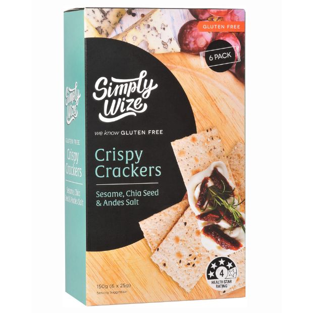 Simply Wize Crispy Crackers Sesame, Chia Seed & Andes Salt 150g **BEST BEFORE DATE - 01/12/24**