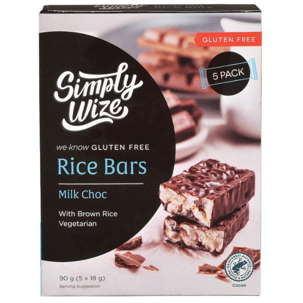 Simply Wize Rice Bars Milk Choc 90g