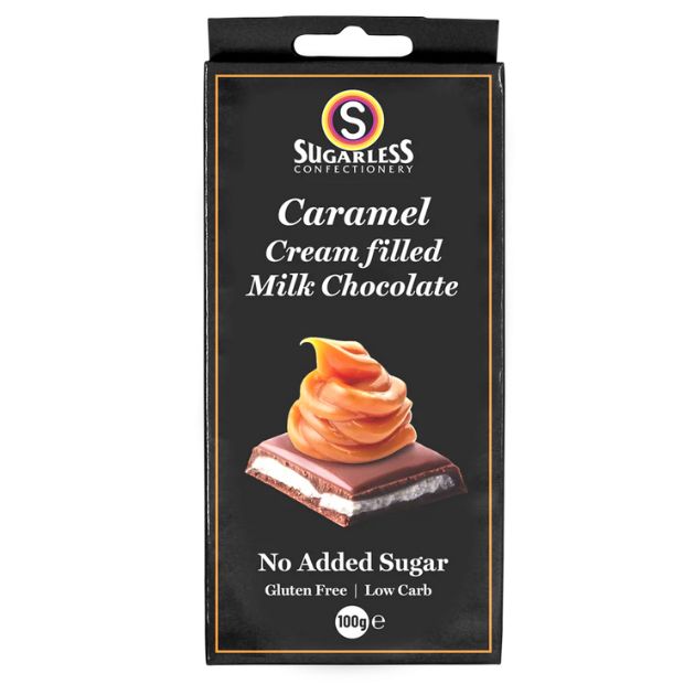 Sugarless Confectionery Chocolate Bar Milk Caramel Cream 100g