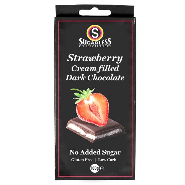 Sugarless Confectionery Chocolate Bar Dark Strawberry Filled 100g