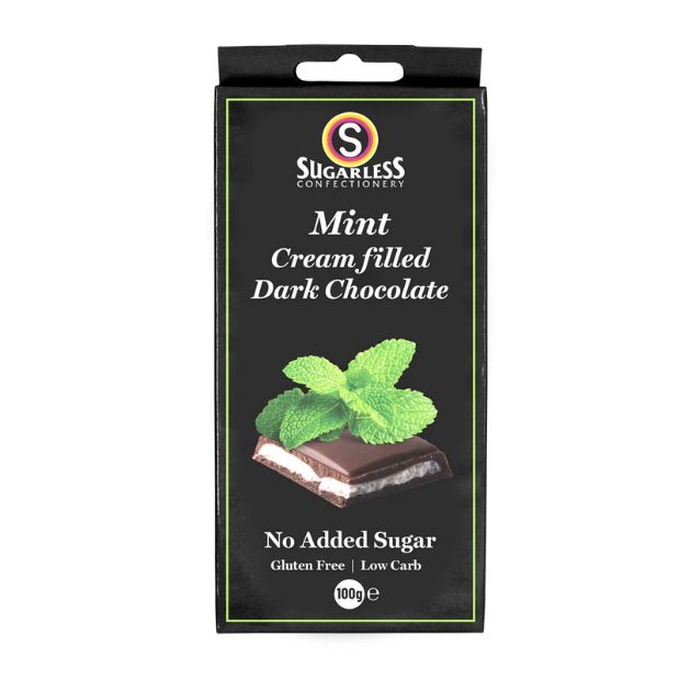 Sugarless Confectionery Chocolate Bar Dark Mint Filled 100g