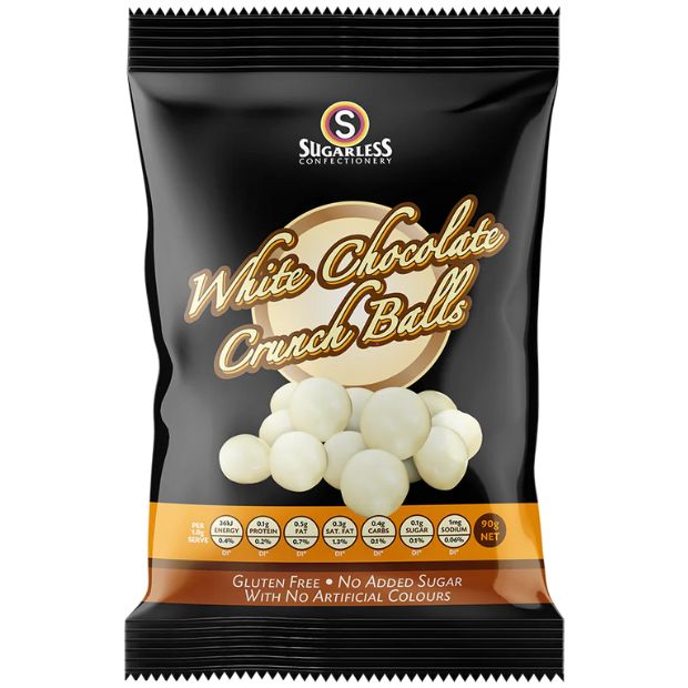 Sugarless Confectionery Crunch Balls White Chocolate 90g