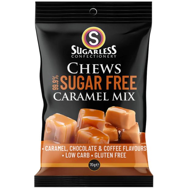 Sugarless Confectionery Chews Caramel, Chocolate & Coffee Mix 70g