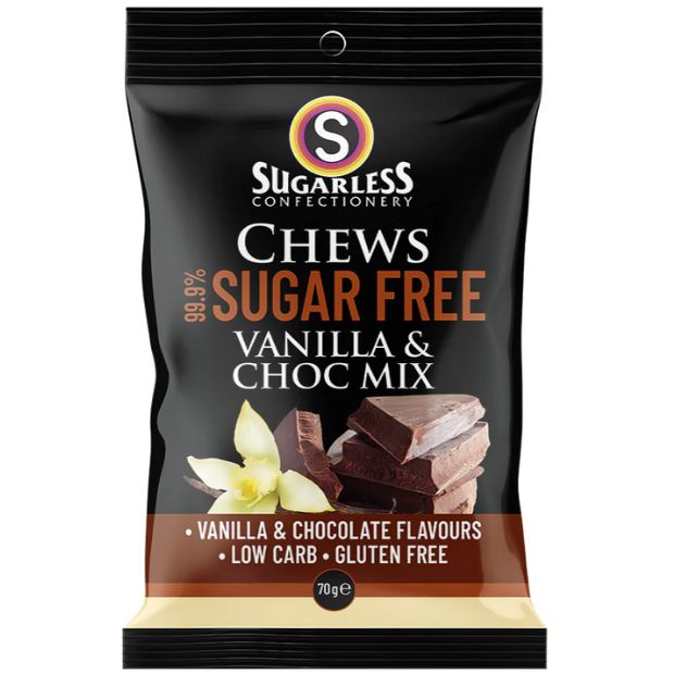 Sugarless Confectionery Chews Vanilla & Choc Mix 70g