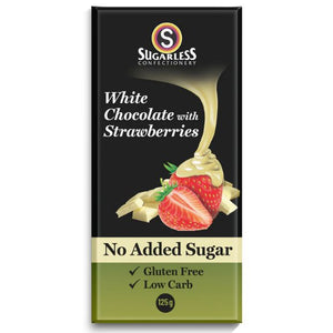 Sugarless Confectionery Chocolate Bar White With Strawberries 125g