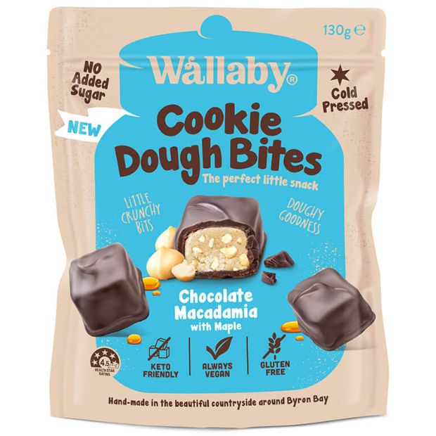 Wallaby Cookie Dough Bites Chocolate Macadamia with Maple 130g