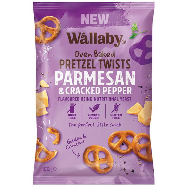 Wallaby Oven Baked Pretzel Twists Parmesan & Cracked Pepper 100g