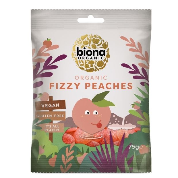 Biona Organic Fizzy Peaches 75g **BEST BEFORE DATE - 30/06/24**