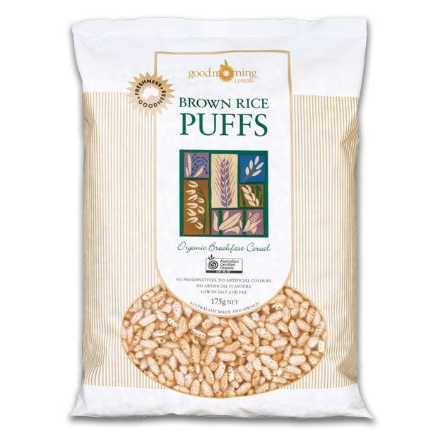 Good Morning Cereals Organic Brown Rice Puffs 175g - Happy Tummies