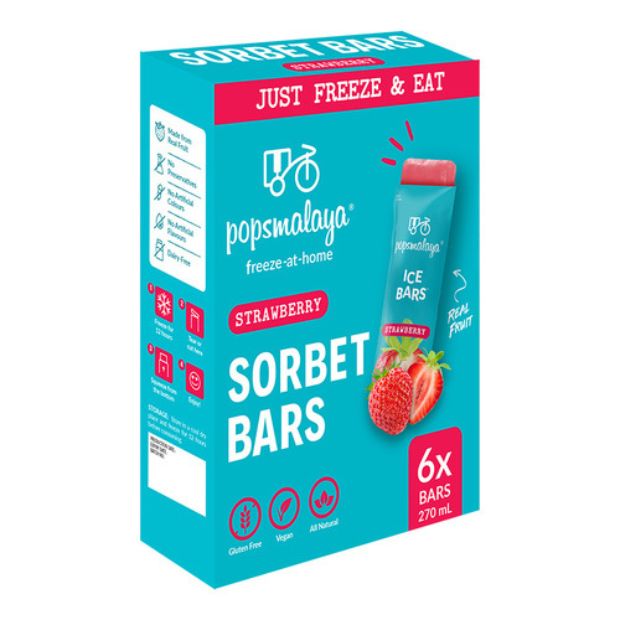 Pops Malaya Freeze-at-Home Sorbet Bars - Strawberry 6 x 45ml